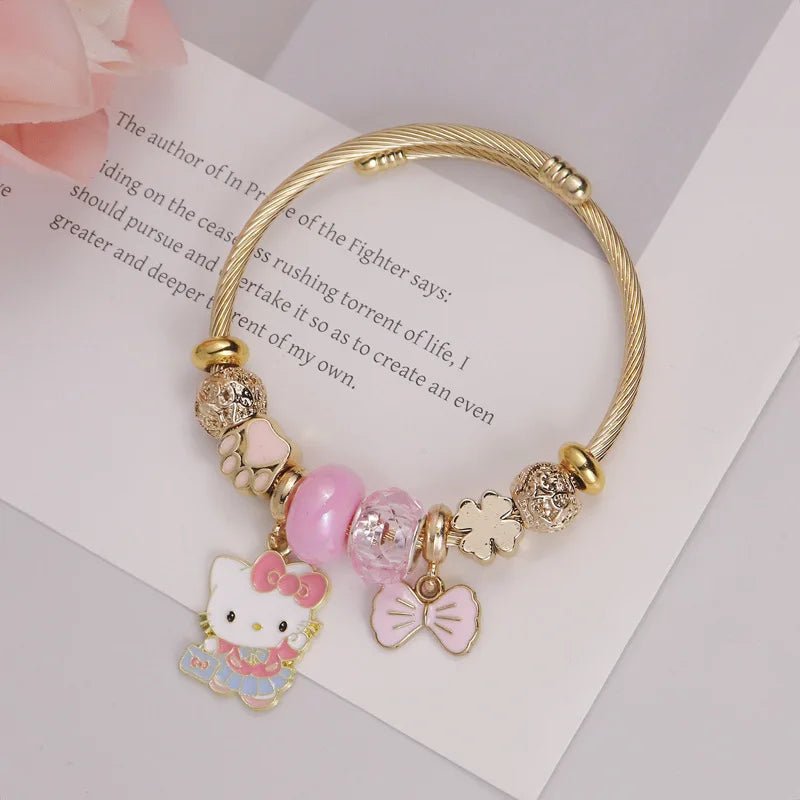 Hello Kitty Bowknot Crystal Stainless Steel Adjustable Bracelet - Cake Pops Parties