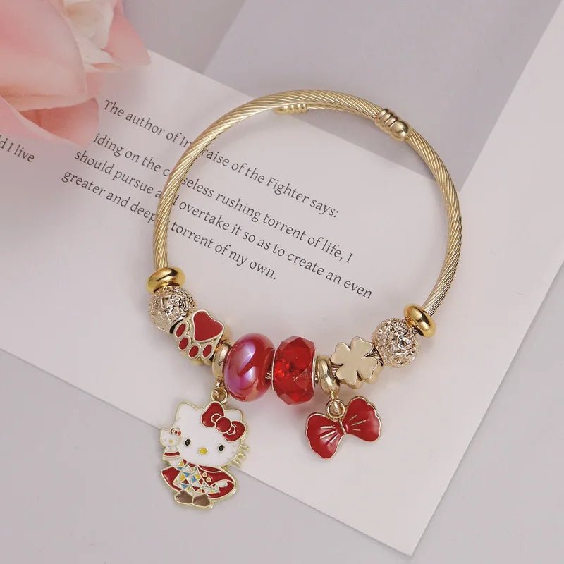 Hello Kitty Bowknot Crystal Stainless Steel Adjustable Bracelet - Cake Pops Parties