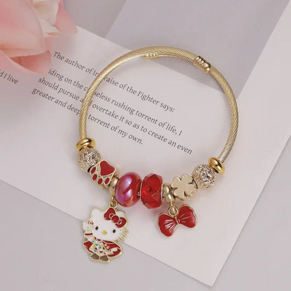 Hello Kitty Bowknot Crystal Stainless Steel Adjustable Bracelet - Cake Pops Parties