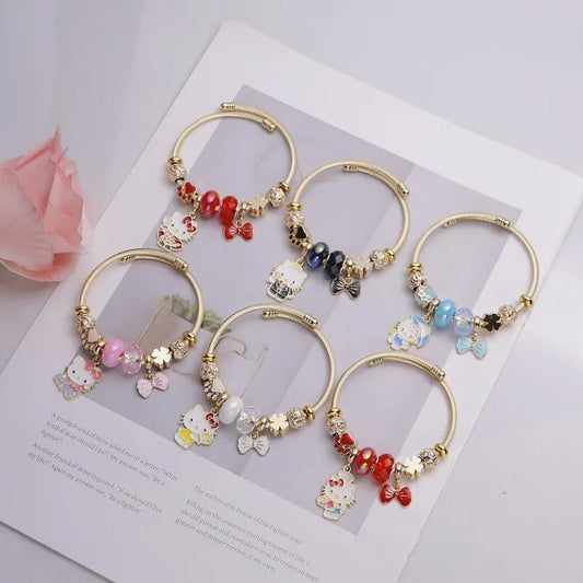 Hello Kitty Bowknot Crystal Stainless Steel Adjustable Bracelet - Cake Pops Parties