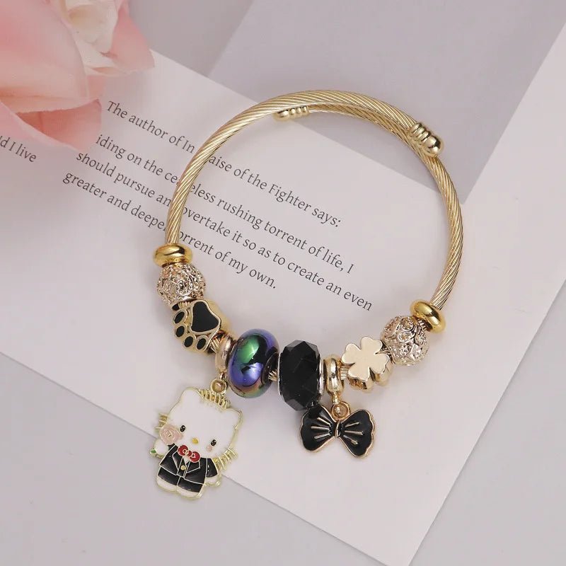 Hello Kitty Bowknot Crystal Stainless Steel Adjustable Bracelet - Cake Pops Parties