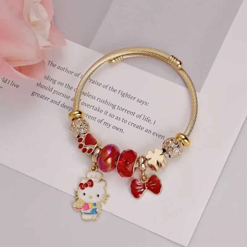 Hello Kitty Bowknot Crystal Stainless Steel Adjustable Bracelet - Cake Pops Parties