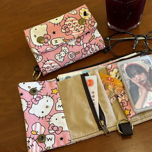 Hello Kitty Canvas Wallet Card Holder Kawaii Anime Gift Purse - Cake Pops Parties