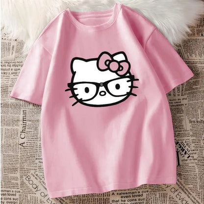 Hello Kitty Cotton Top | Cute Cartoon Loose Casual T-Shirt - Cake Pops Parties