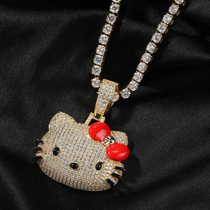 Hello Kitty Diamond Necklace Cuban Chain Sanrio Jewelry - Cake Pops Parties