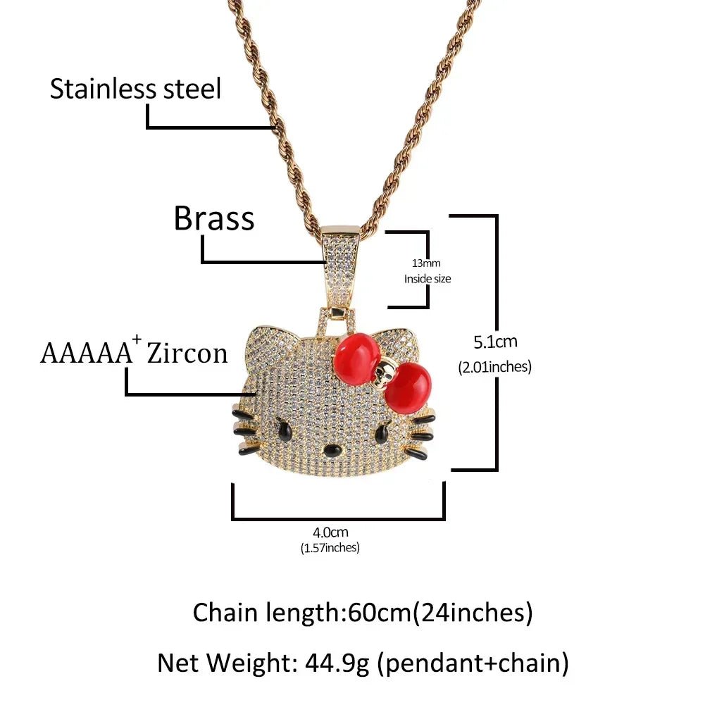 Hello Kitty Diamond Necklace Cuban Chain Sanrio Jewelry - Cake Pops Parties