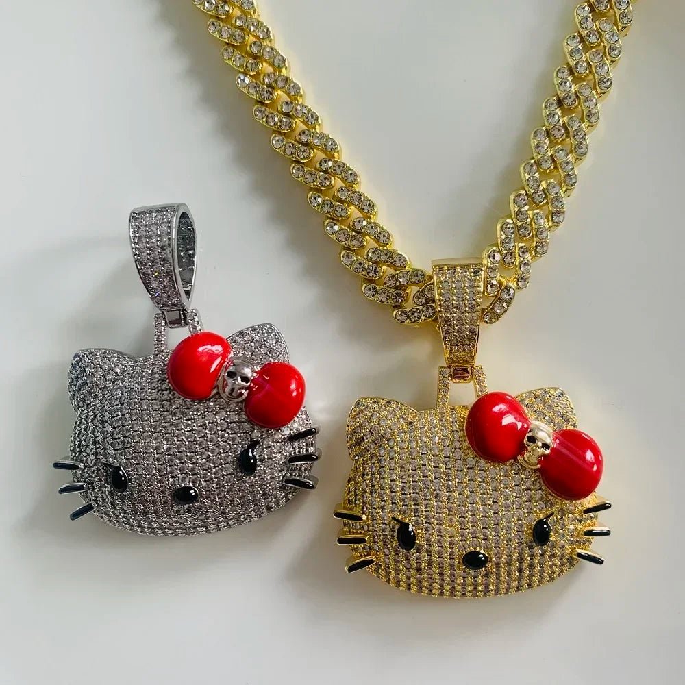 Hello Kitty Diamond Necklace Cuban Chain Sanrio Jewelry - Cake Pops Parties