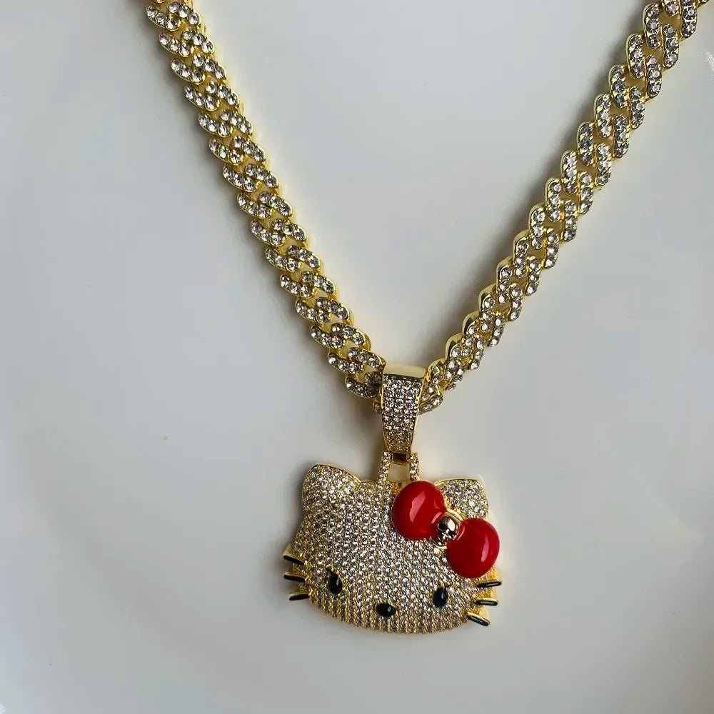 Hello Kitty Diamond Necklace Cuban Chain Sanrio Jewelry - Cake Pops Parties