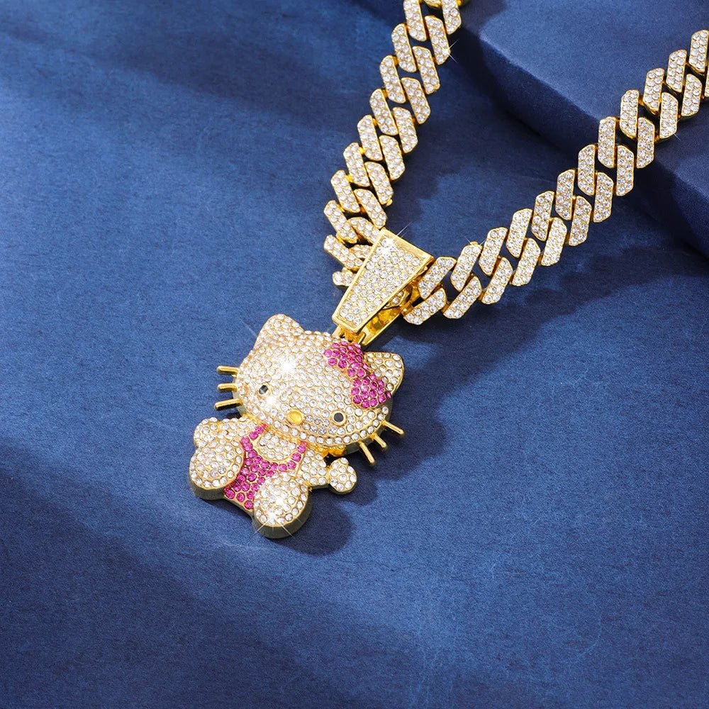 Hello Kitty Diamond Necklace Women Cuban Chain Cat Pendant Halloween - Cake Pops Parties