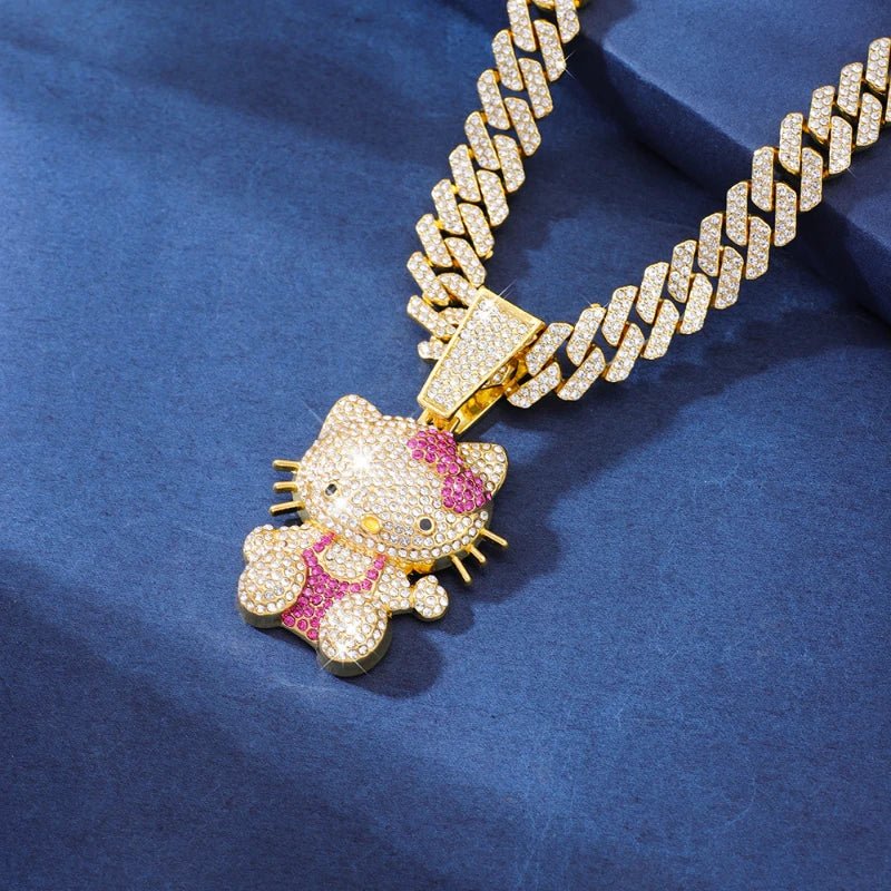 Hello Kitty Diamond Necklace Women Cuban Chain Cat Pendant Halloween - Cake Pops Parties