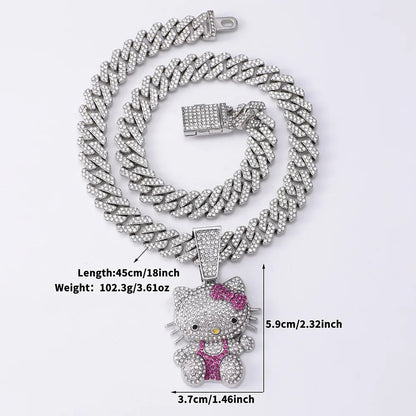 Hello Kitty Diamond Necklace Women Cuban Chain Cat Pendant Halloween - Cake Pops Parties