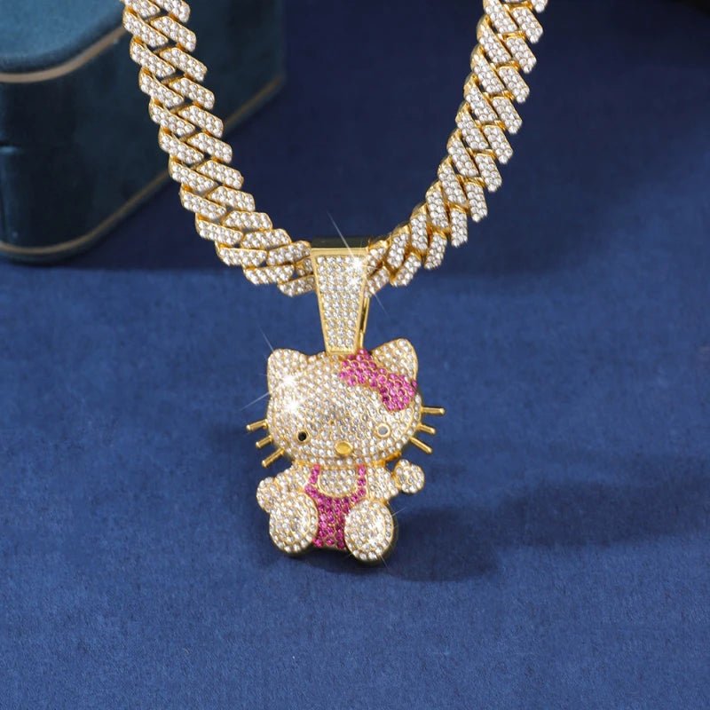 Hello Kitty Diamond Necklace Women Cuban Chain Cat Pendant Halloween - Cake Pops Parties