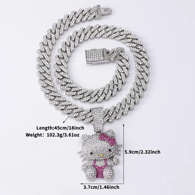Hello Kitty Diamond Necklace Women Cuban Chain Cat Pendant Halloween - Cake Pops Parties