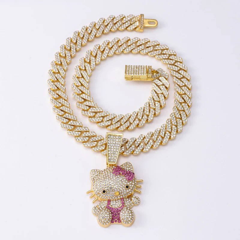Hello Kitty Diamond Necklace Women Cuban Chain Cat Pendant Halloween - Cake Pops Parties