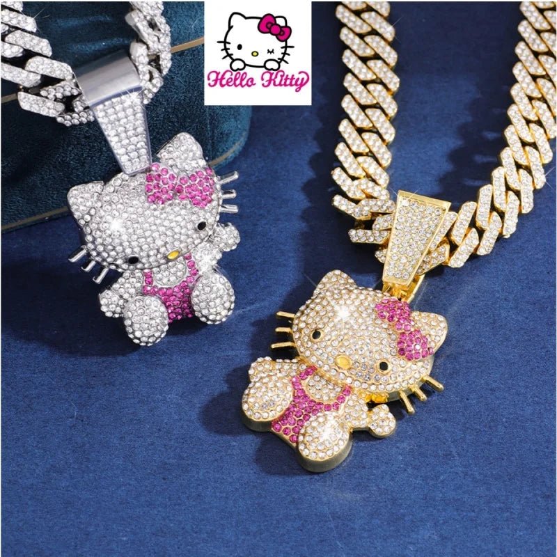 Hello Kitty Diamond Necklace Women Cuban Chain Cat Pendant Halloween - Cake Pops Parties