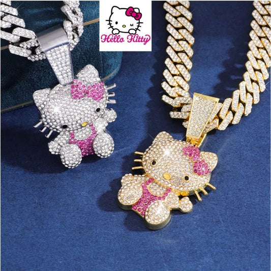 Hello Kitty Diamond Necklace Women Cuban Chain Cat Pendant Halloween - Cake Pops Parties