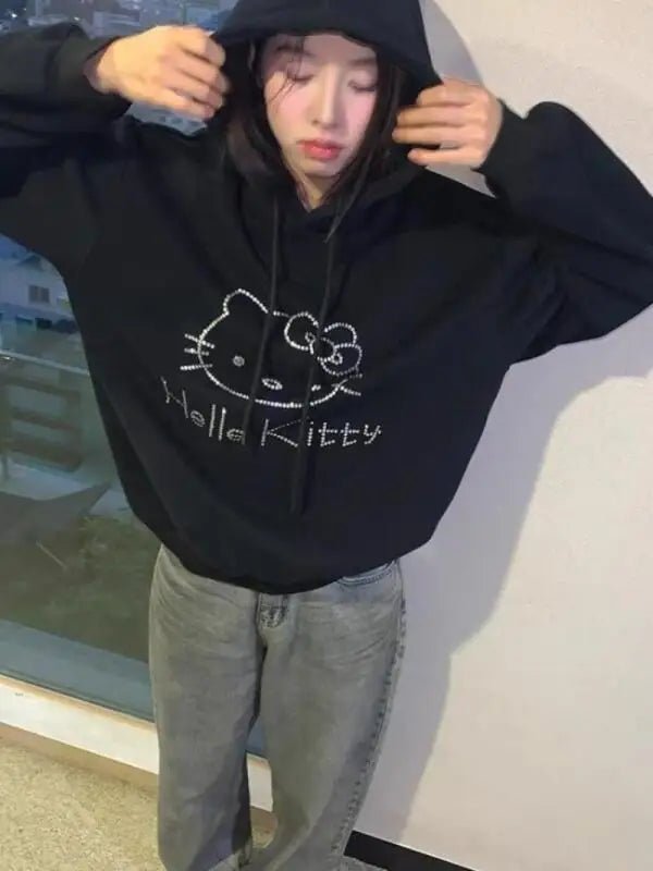 Hello Kitty Diamond Velvet Hoodie | Women’s Loose Autumn Winter Coat - Cake Pops Parties