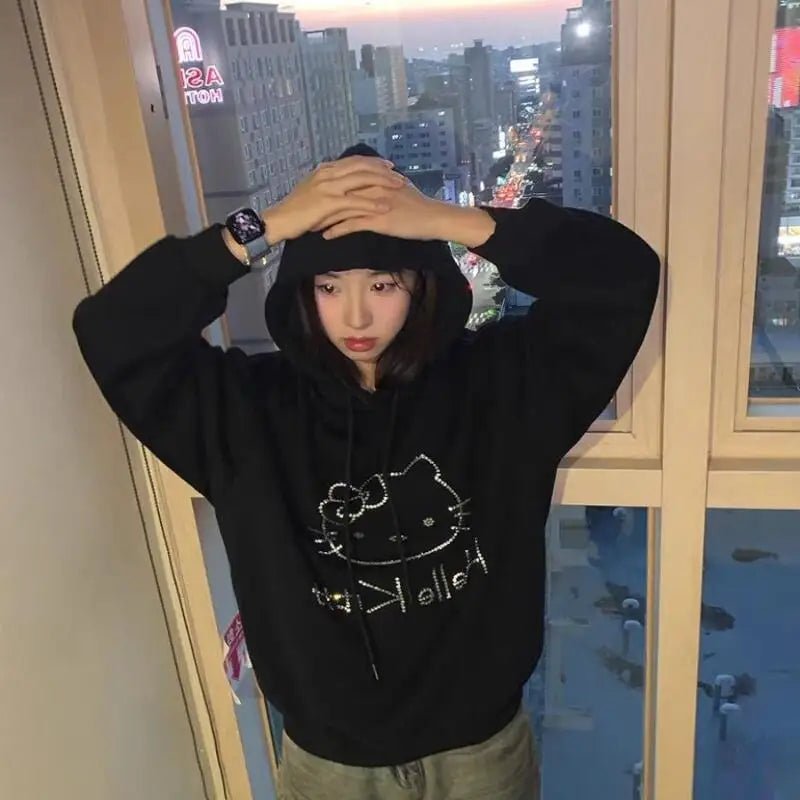 Hello Kitty Diamond Velvet Hoodie | Women’s Loose Autumn Winter Coat - Cake Pops Parties