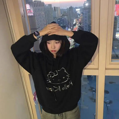Hello Kitty Diamond Velvet Hoodie | Women’s Loose Autumn Winter Coat - Cake Pops Parties