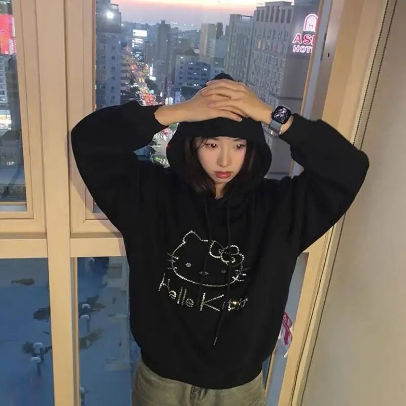 Hello Kitty Diamond Velvet Hoodie | Women’s Loose Autumn Winter Coat - Cake Pops Parties
