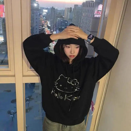 Hello Kitty Diamond Velvet Hoodie | Women’s Loose Autumn Winter Coat - Cake Pops Parties