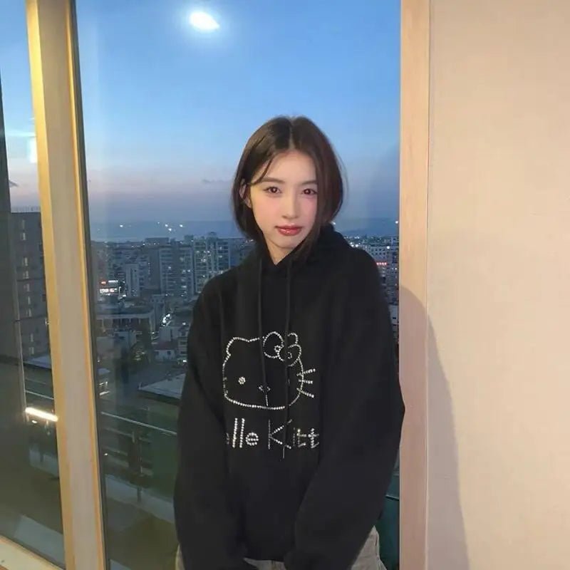 Hello Kitty Diamond Velvet Hoodie | Women’s Loose Autumn Winter Coat - Cake Pops Parties
