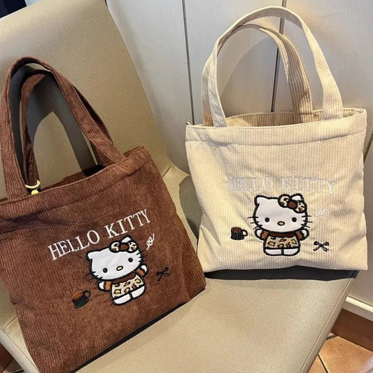 Hello Kitty Embroidered Handbag Corduroy School Shoulder Bag - Cake Pops Parties
