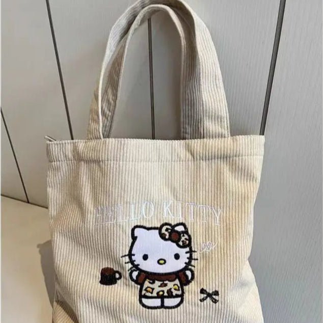 Hello Kitty Embroidered Handbag Corduroy School Shoulder Bag - Cake Pops Parties