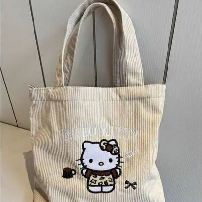 Hello Kitty Embroidered Handbag Corduroy School Shoulder Bag - Cake Pops Parties