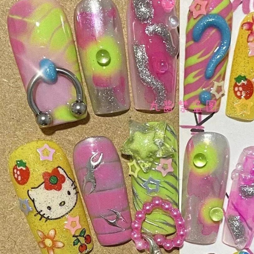 Hello Kitty Five Star Press - On Nails Handmade Pearl Diamond - Cake Pops Parties
