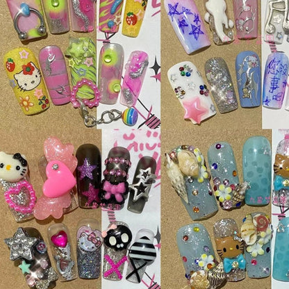 Hello Kitty Five Star Press - On Nails Handmade Pearl Diamond - Cake Pops Parties