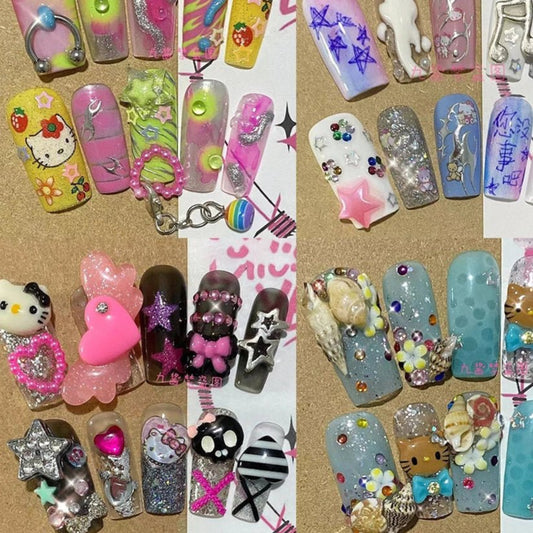 Hello Kitty Five Star Press - On Nails Handmade Pearl Diamond - Cake Pops Parties