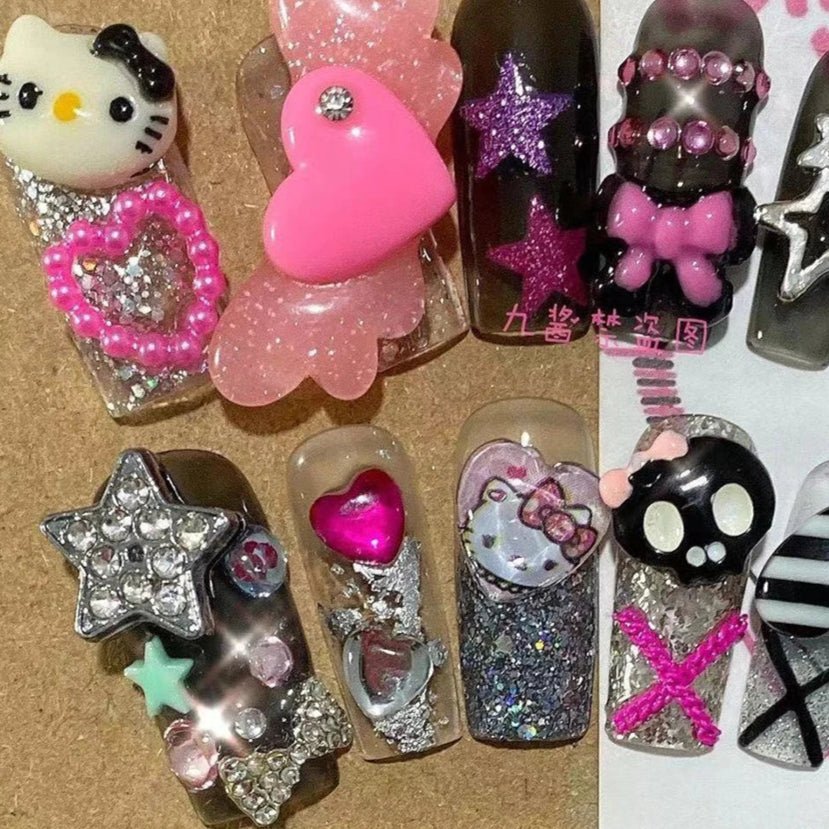 Hello Kitty Five Star Press - On Nails Handmade Pearl Diamond - Cake Pops Parties