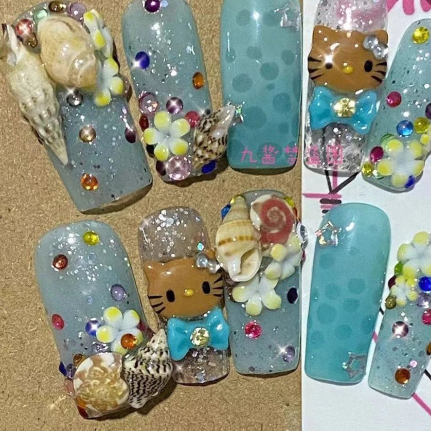 Hello Kitty Five Star Press - On Nails Handmade Pearl Diamond - Cake Pops Parties