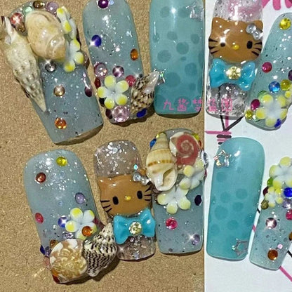 Hello Kitty Five Star Press - On Nails Handmade Pearl Diamond - Cake Pops Parties