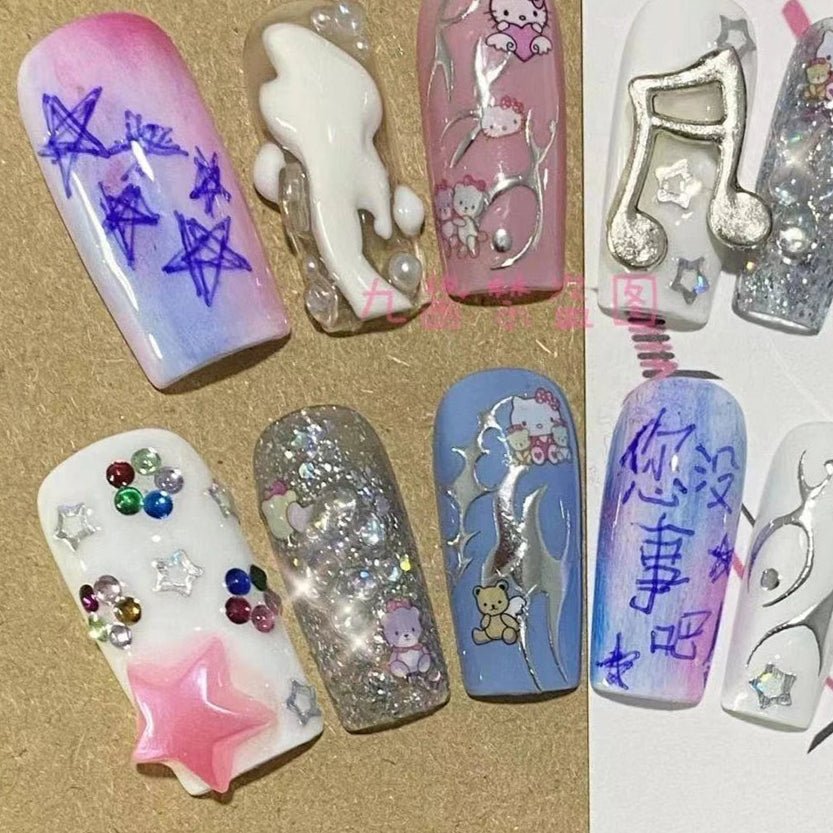 Hello Kitty Five Star Press - On Nails Handmade Pearl Diamond - Cake Pops Parties
