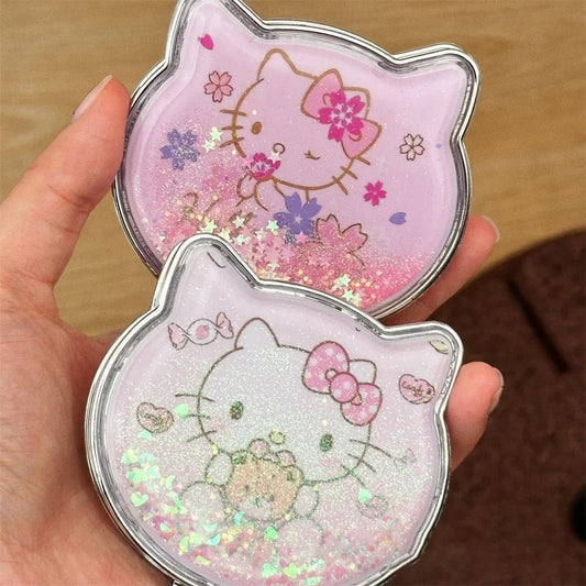Hello Kitty Flowing Sand Double - Sided Portable Makeup Mirror - Cake Pops Parties