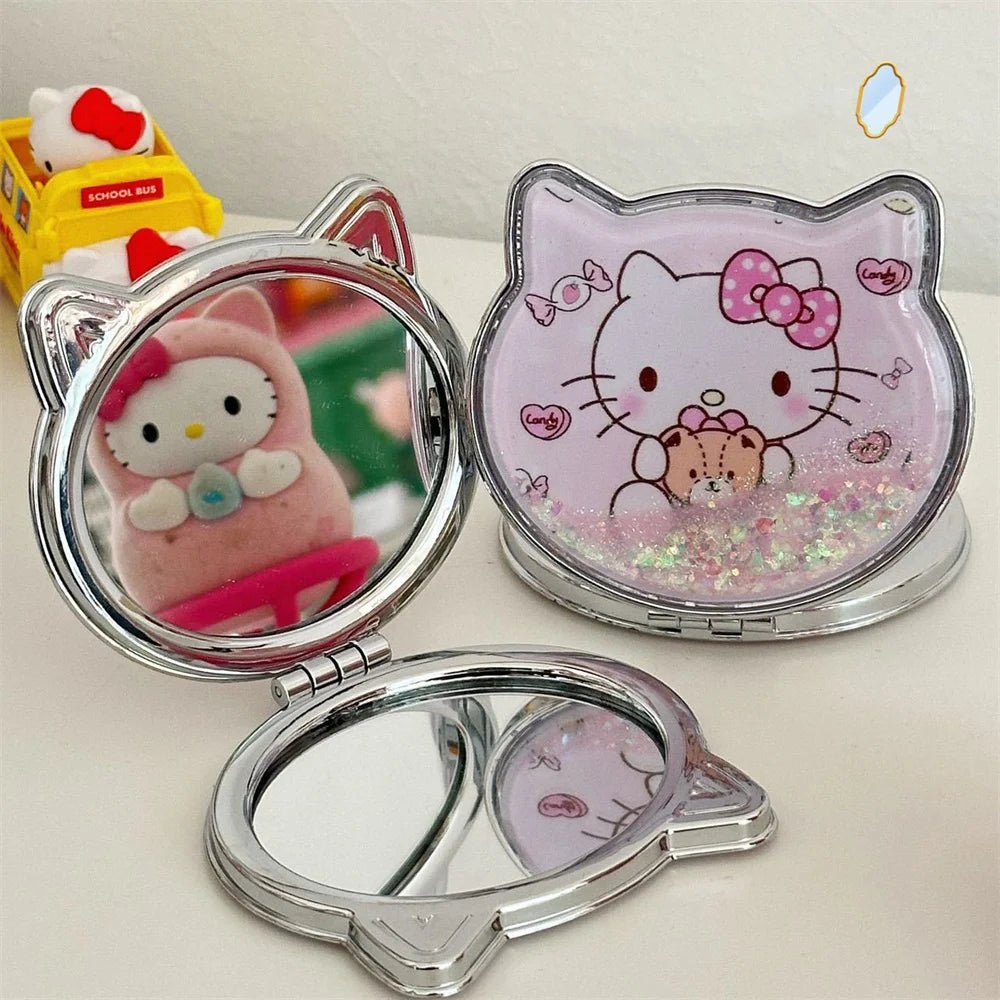 Hello Kitty Flowing Sand Double - Sided Portable Makeup Mirror - Cake Pops Parties