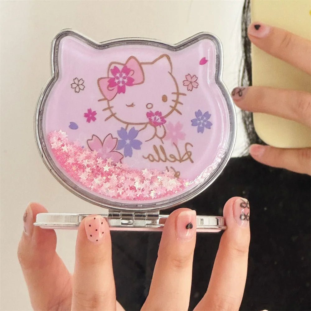 Hello Kitty Flowing Sand Double - Sided Portable Makeup Mirror - Cake Pops Parties