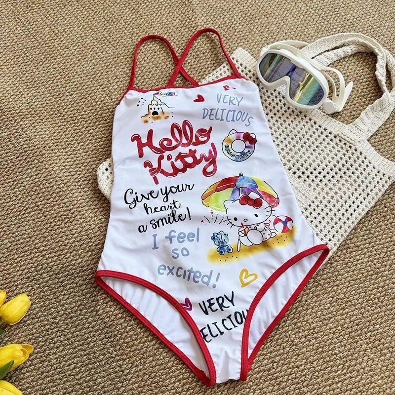 Hello Kitty Girls One - Piece Swimsuit Sports Bikini Chest Pad Slim Fit - Cake Pops Parties