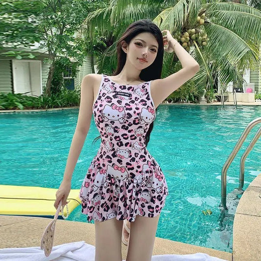 Hello Kitty Girls One - Piece Swimsuit Sports Bikini with Chest Pad - Cake Pops Parties