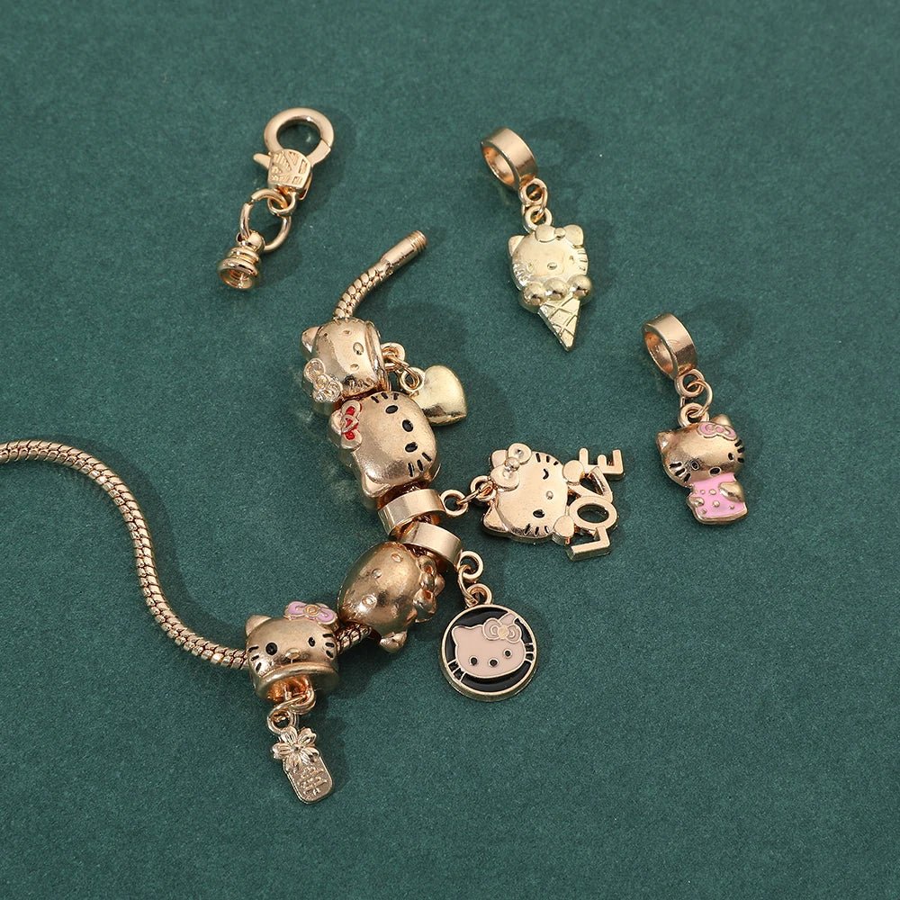 Hello Kitty Gold Plated Charm Bracelet Women Kawaii Sanrio Gift - Cake Pops Parties