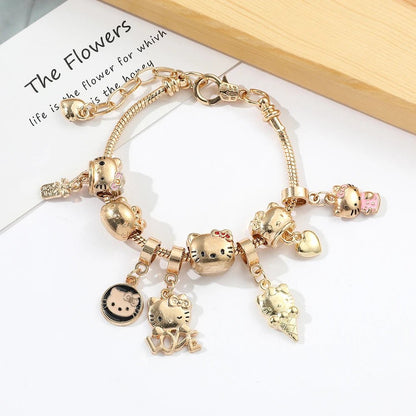Hello Kitty Gold Plated Charm Bracelet Women Kawaii Sanrio Gift - Cake Pops Parties
