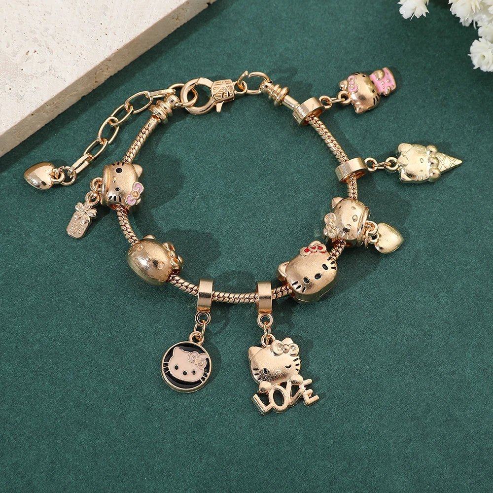 Hello Kitty Gold Plated Charm Bracelet Women Kawaii Sanrio Gift - Cake Pops Parties