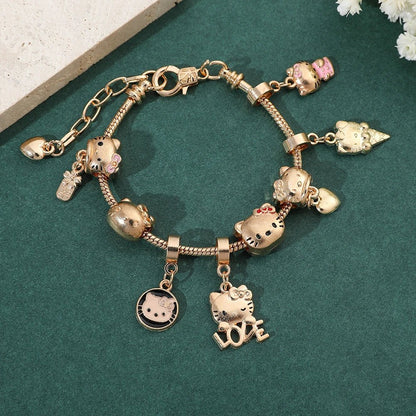 Hello Kitty Gold Plated Charm Bracelet Women Kawaii Sanrio Gift - Cake Pops Parties