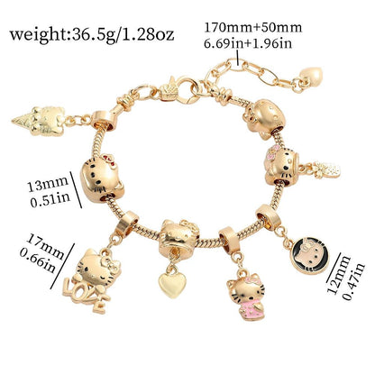 Hello Kitty Gold Plated Charm Bracelet Women Kawaii Sanrio Gift - Cake Pops Parties
