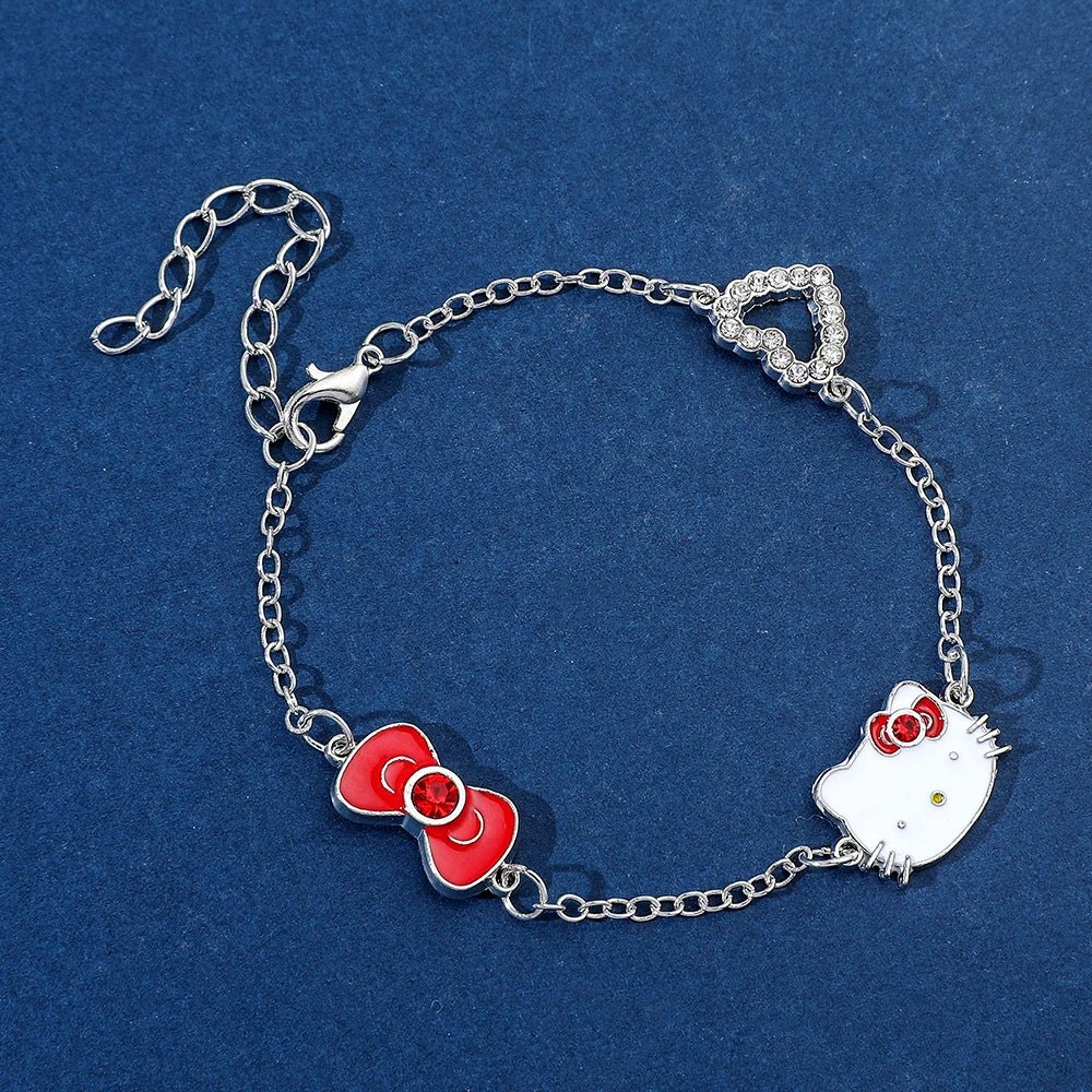 Hello Kitty Heart Rhinestone Metal Bracelet Kawaii Anime Jewelry - Cake Pops Parties