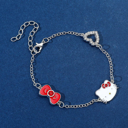 Hello Kitty Heart Rhinestone Metal Bracelet Kawaii Anime Jewelry - Cake Pops Parties