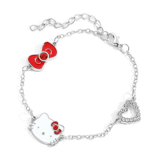 Hello Kitty Heart Rhinestone Metal Bracelet Kawaii Anime Jewelry - Cake Pops Parties