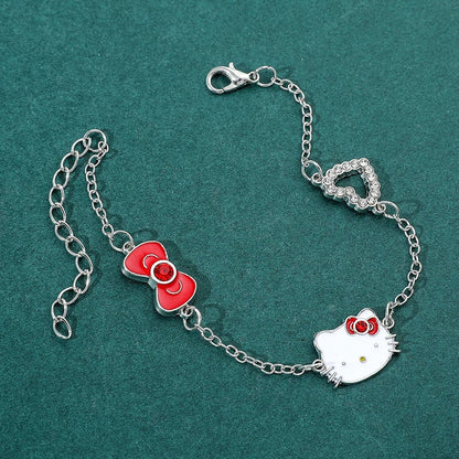 Hello Kitty Heart Rhinestone Metal Bracelet Kawaii Anime Jewelry - Cake Pops Parties